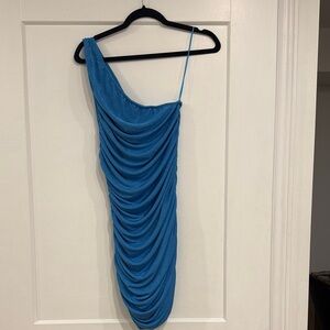 Lioness Blue One-Shoulder Ruched Mini Dress